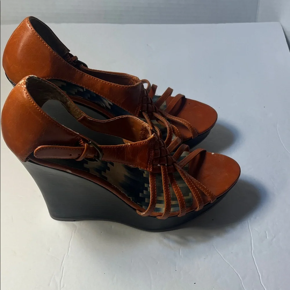 Michael Antonis Women’s orange Wedge Sandals - Strappy Platform Heels size 9.5